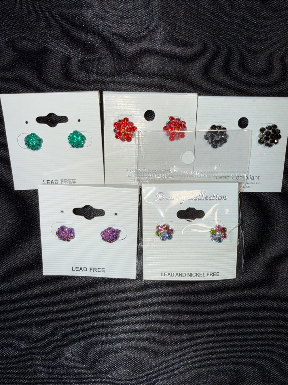 Crystal Flower Stud Earrings - Green, Red, Black, Purple & Multicolor